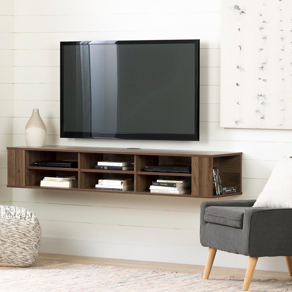 City Life 66" Wide Wall Mounted Console, Natural Walnut. Picture 1