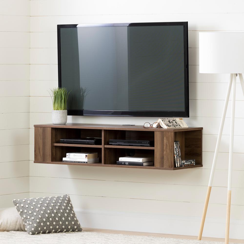City Life 48" Wall Mounted Media Console, Natural Walnut. Picture 1