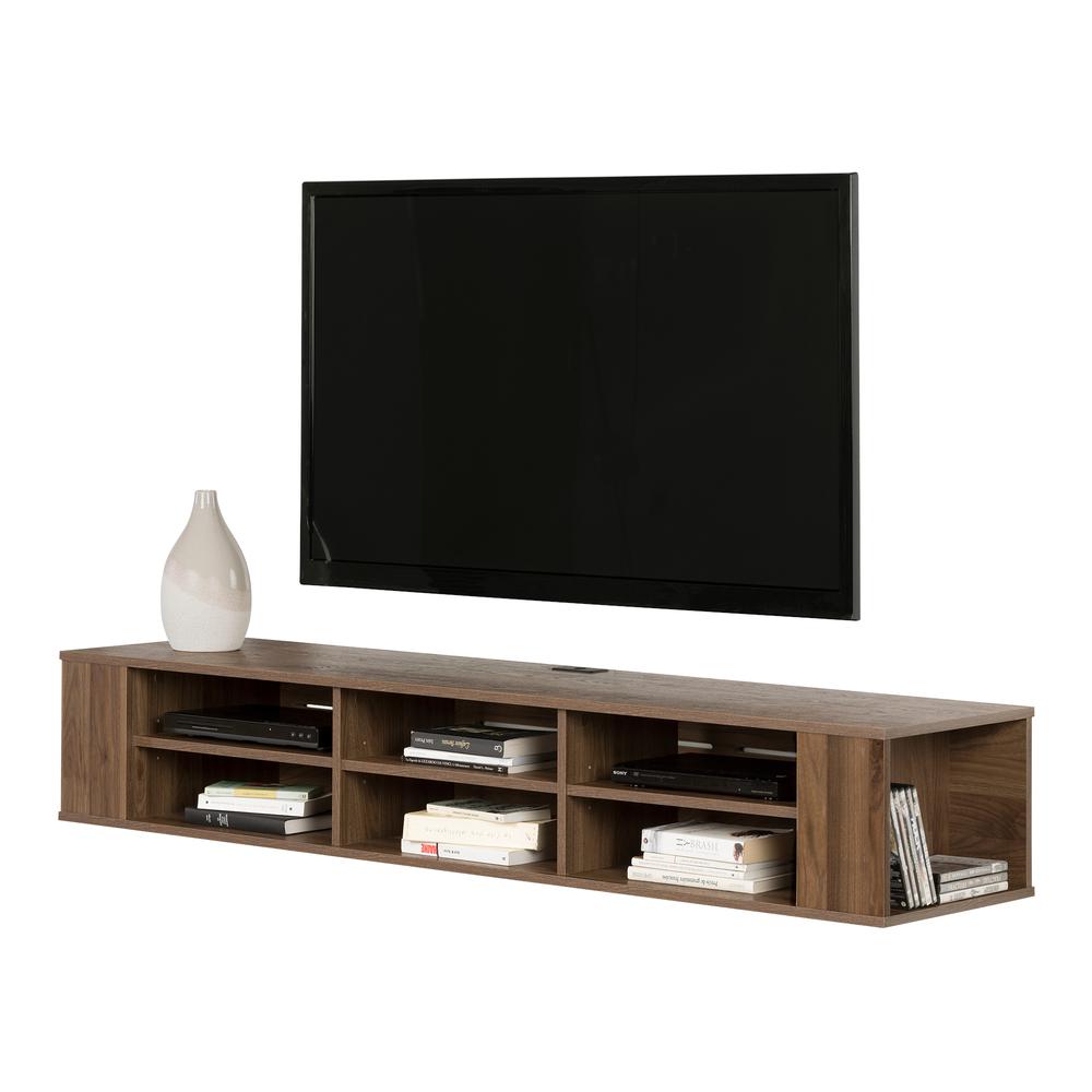 City Life 66" Wide Wall Mounted Console, Natural Walnut. Picture 2