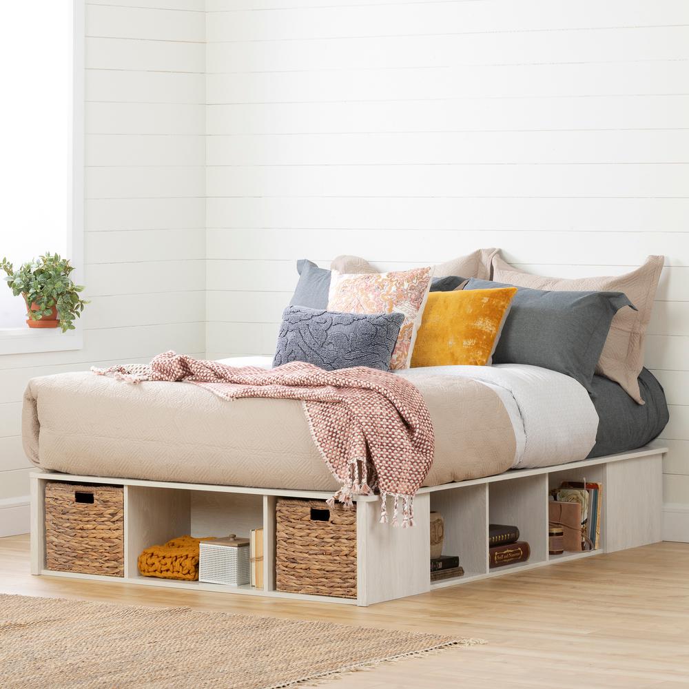 Avilla Storage Bed with Baskets, Winter Oak and Rattan, W56 x D76.75 x H13.75. Picture 1