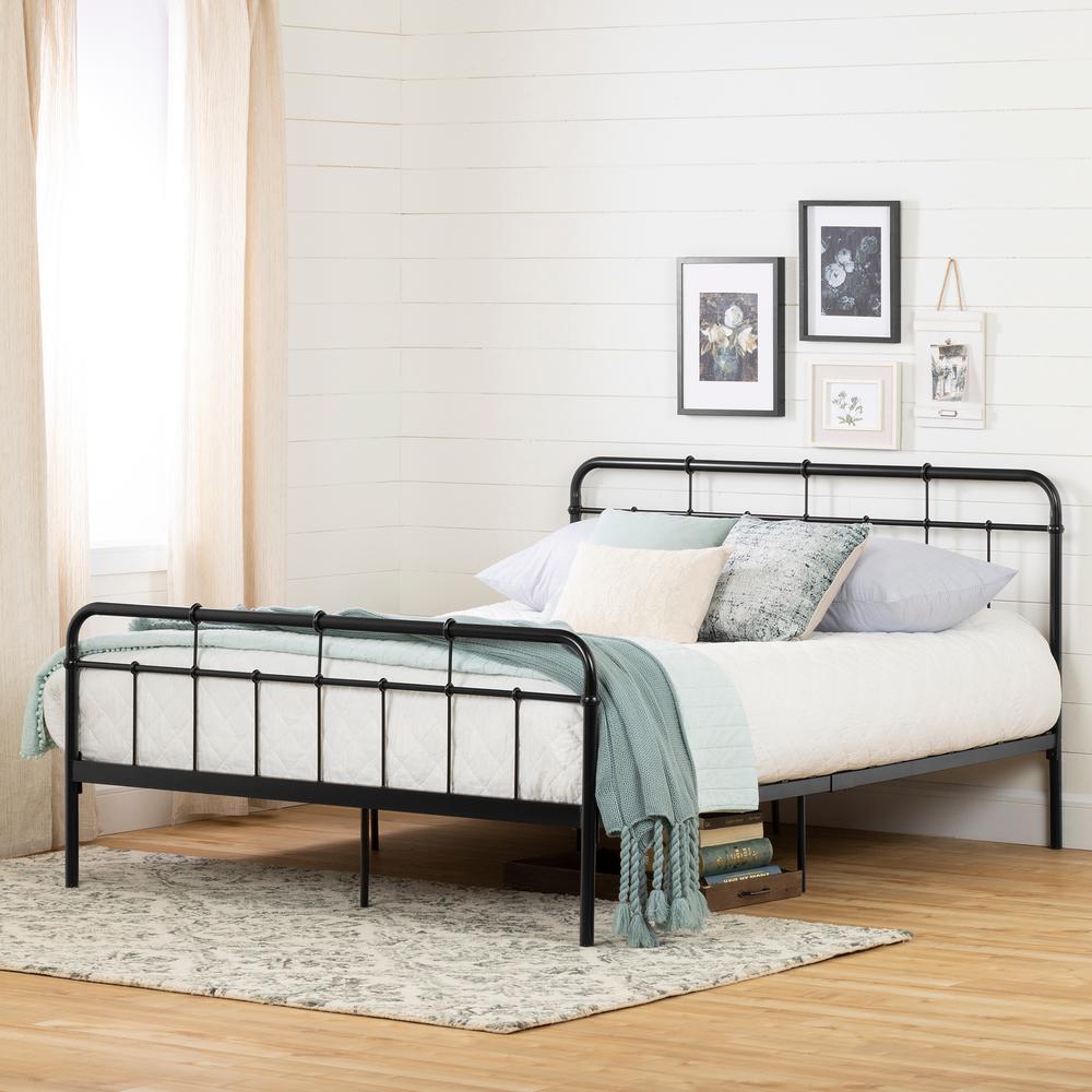 Gravity Metal Platform Bed with headboard, Black. Picture 1