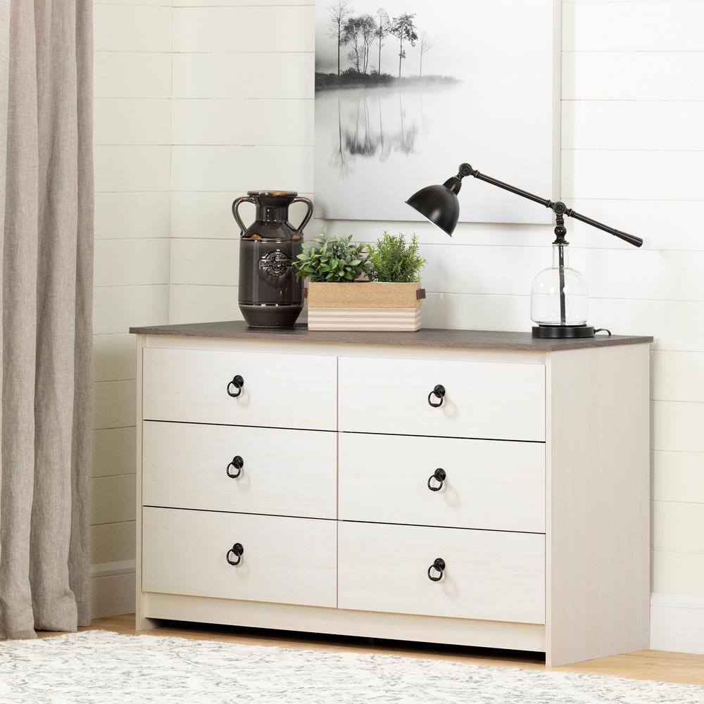 Plenny 6-Drawer Double Dresser, White Wash and Weathered Oak, W52 x D19 x H31.25. Picture 1