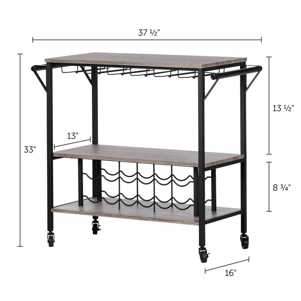 Munich Bar Cart with Wine Rack, Weathered Oak and Matte Black. Picture 4