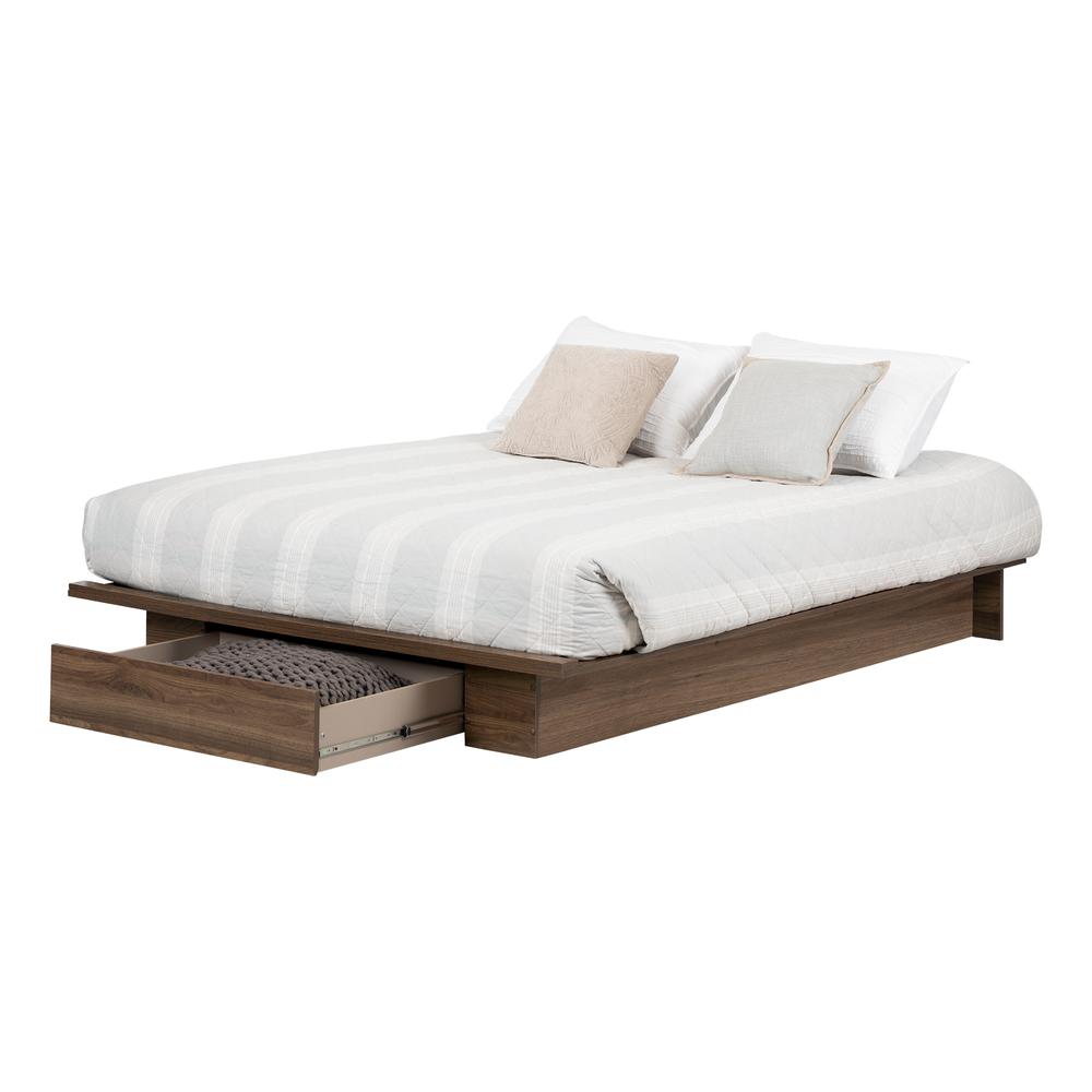 Tao Platform Bed with Drawer, Natural Walnut. Picture 2