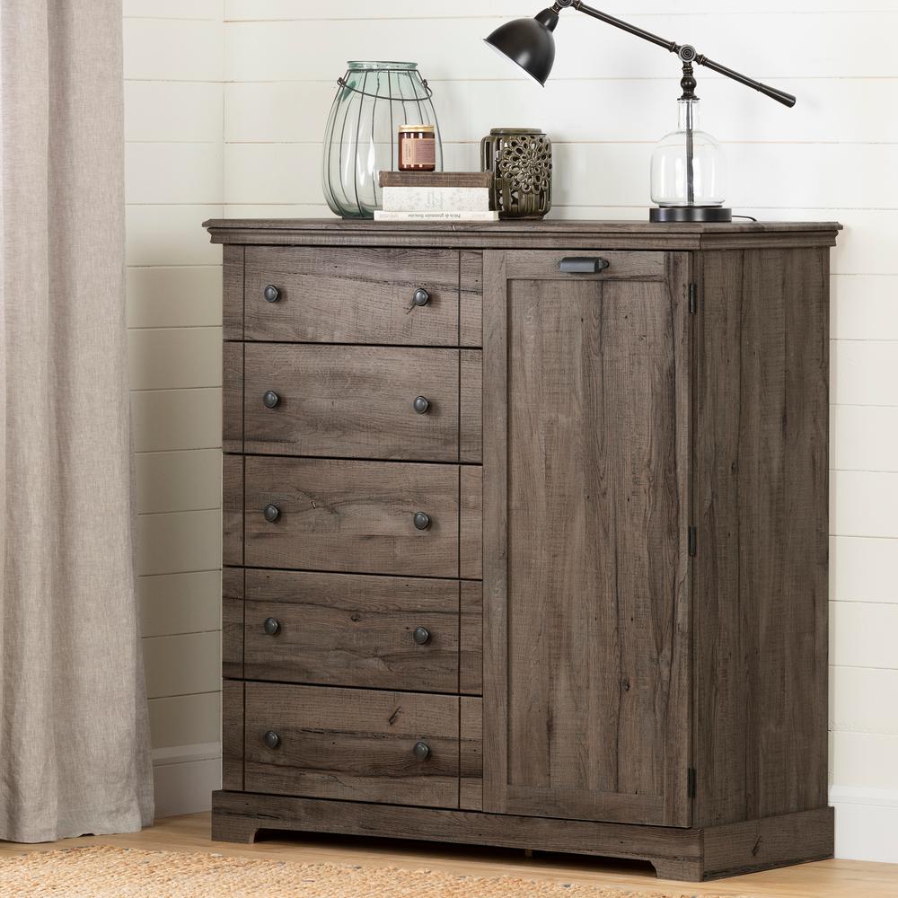 Avilla Door Chest with 5 Drawers, Fall Oak. Picture 1