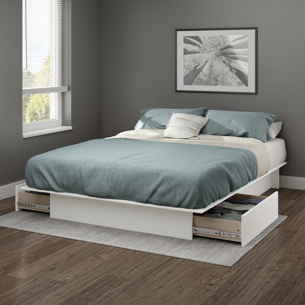 Gramercy Full/Queen Platform Bed (54/60'') with drawers, Pure White. Picture 5