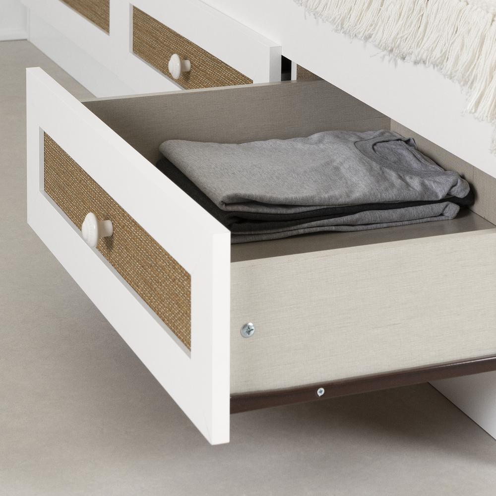 Bloom Mates Bed with 3 Drawers, White and Faux Printed Rattan. Picture 3