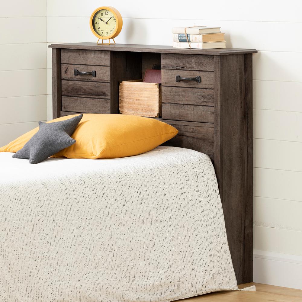 Ulysses Bookcase Headboard with Doors, Fall Oak, W43.25 x D9.5 x H40.25. Picture 1