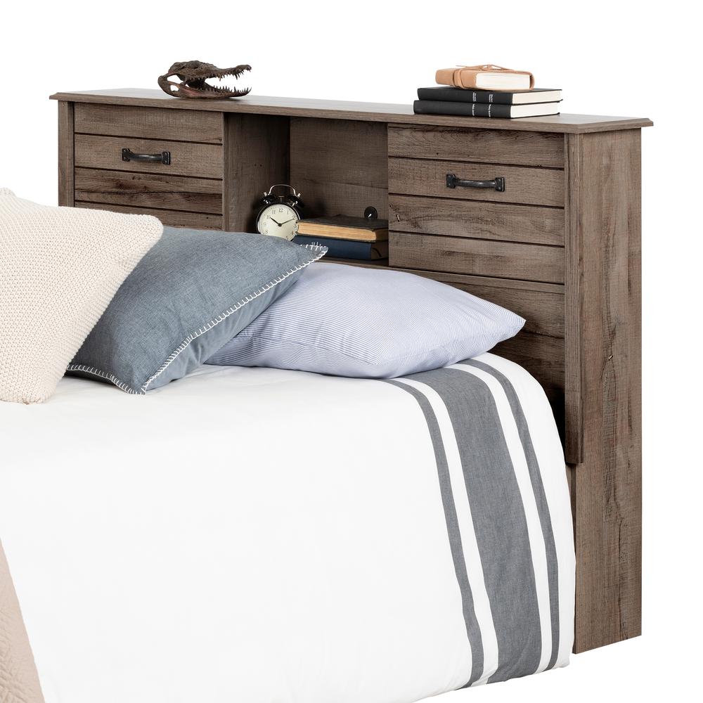 Ulysses Bookcase Headboard with Doors, Fall Oak, W58.25 x D9.5 x H40.25. Picture 2