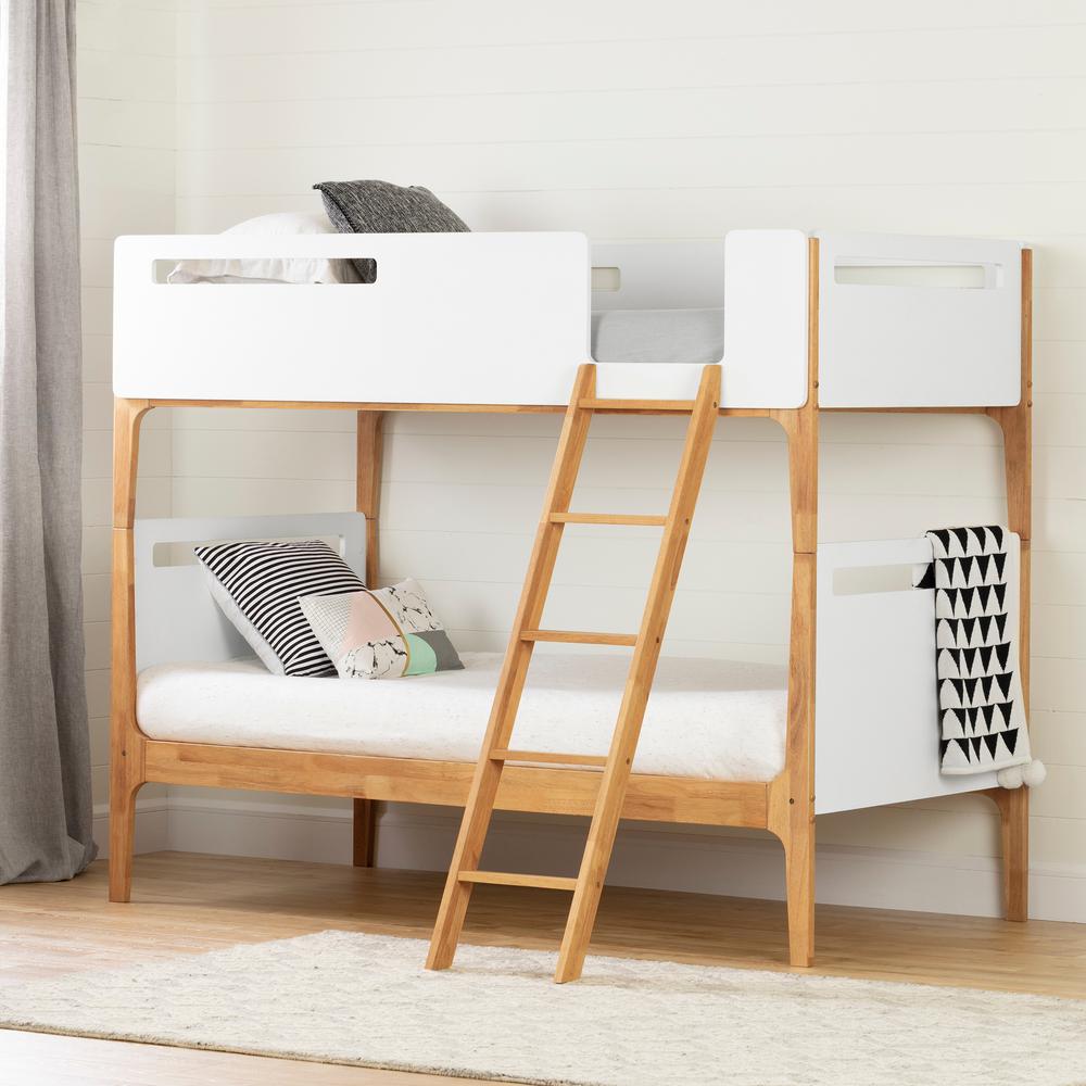 Bebble Modern Bunk Beds, Pure White and Exotic Light Wood. The main picture.