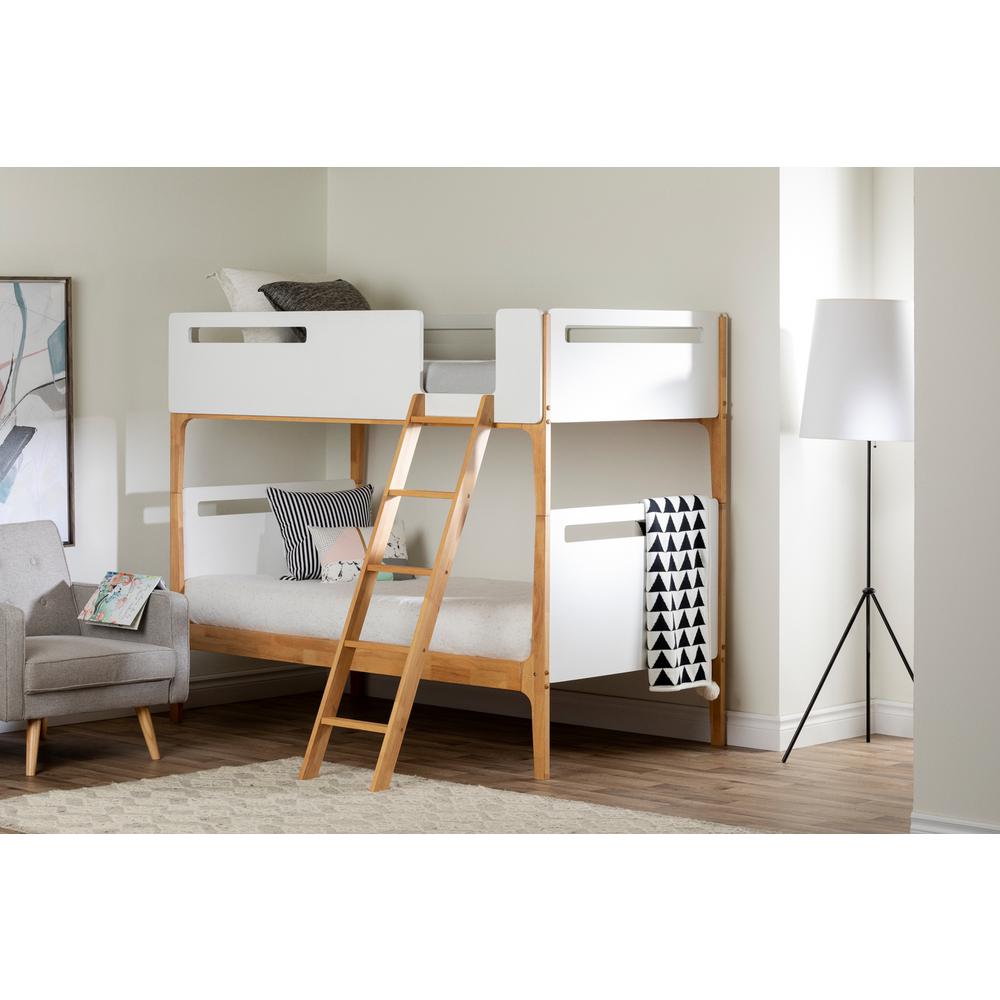 Bebble Modern Bunk Beds, Pure White and Exotic Light Wood. Picture 3