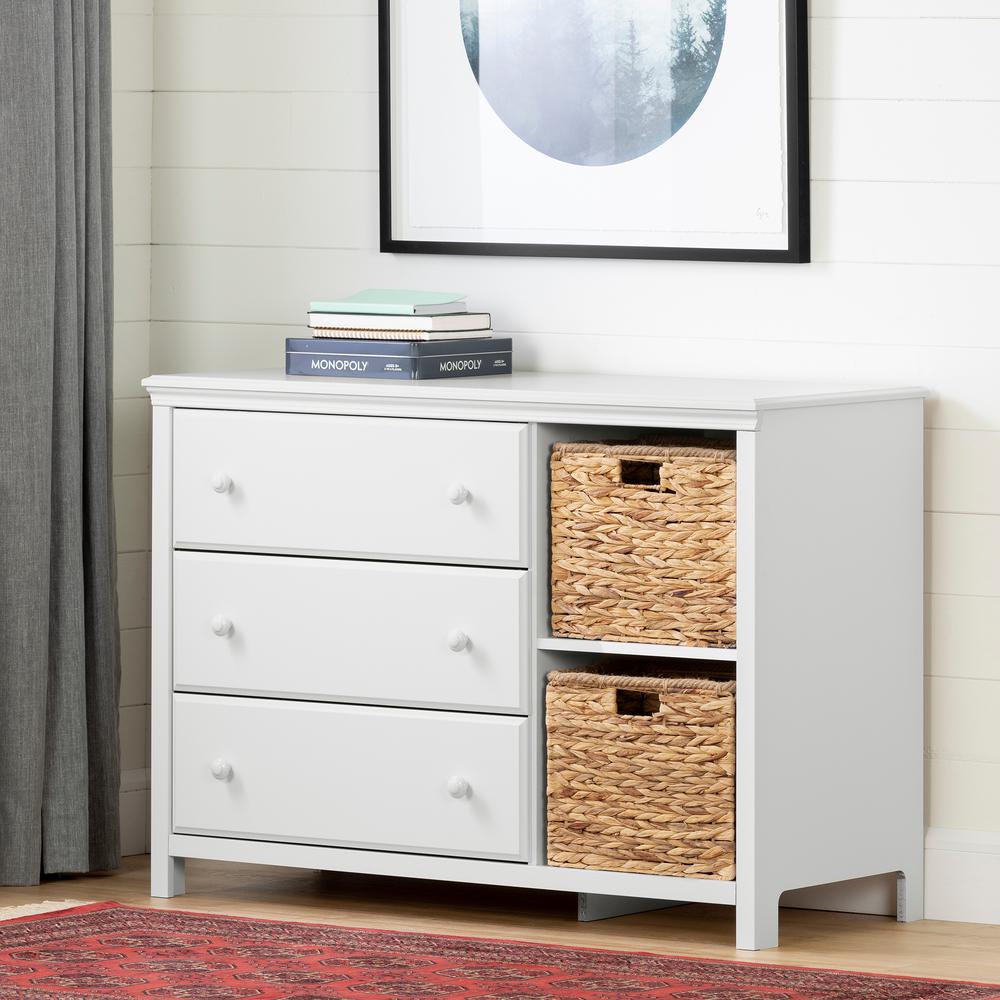 Cotton Candy 3-Drawer Dresser with Baskets, Pure White. Picture 1