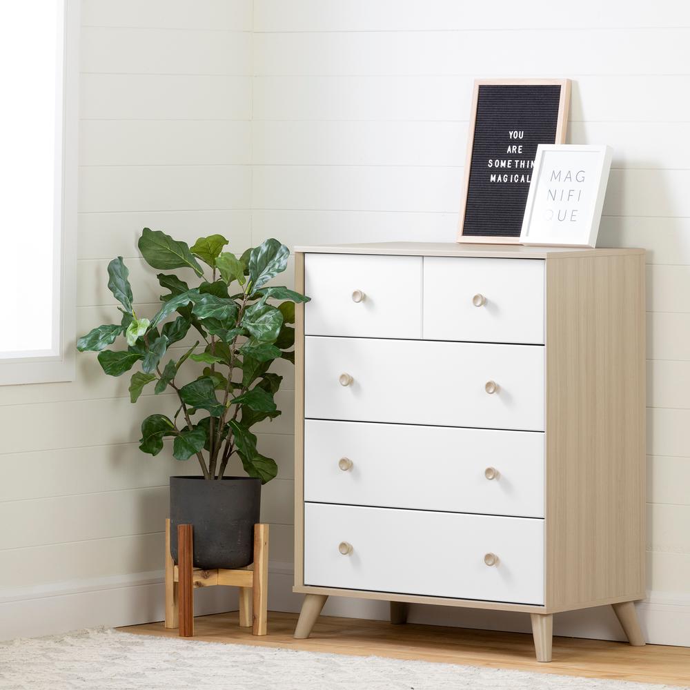 Yodi 5-Drawer Chest, Soft Elm and Pure White. Picture 1