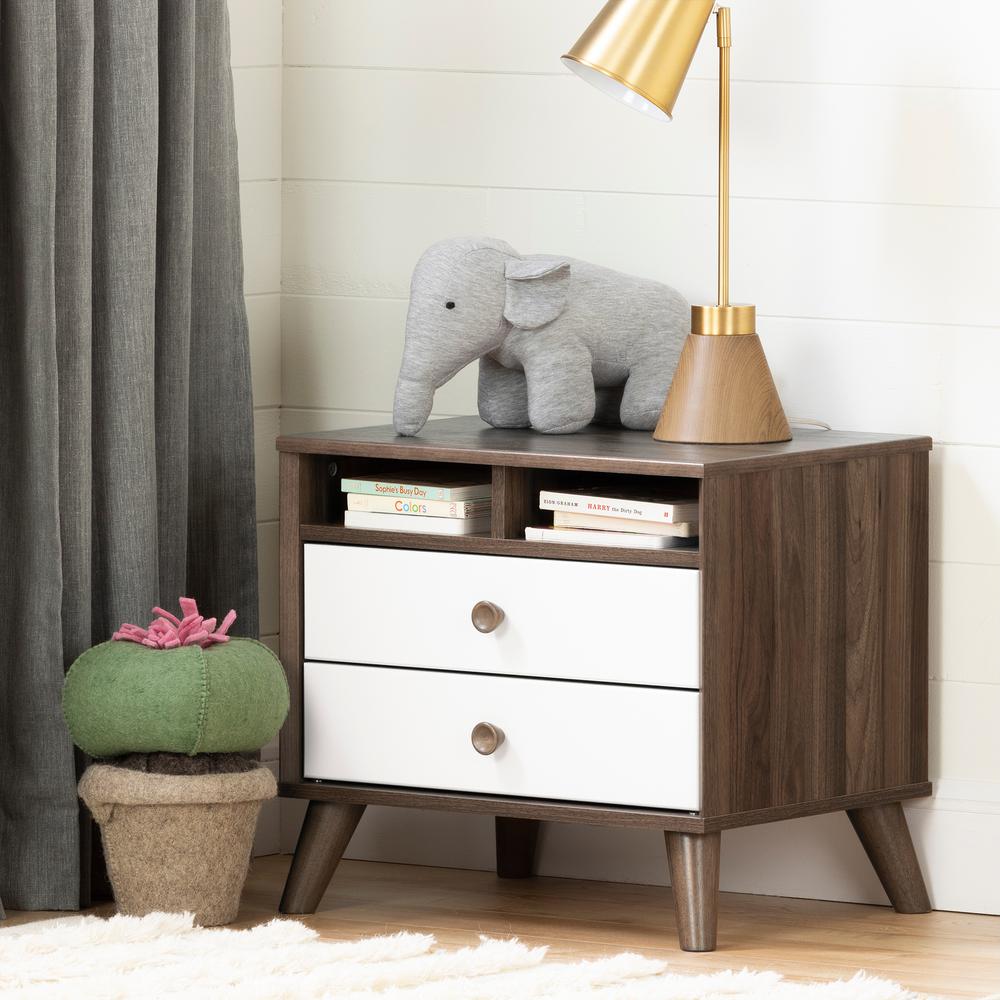 Yodi 2-Drawer Nightstand, Natural Walnut and Pure White. Picture 1