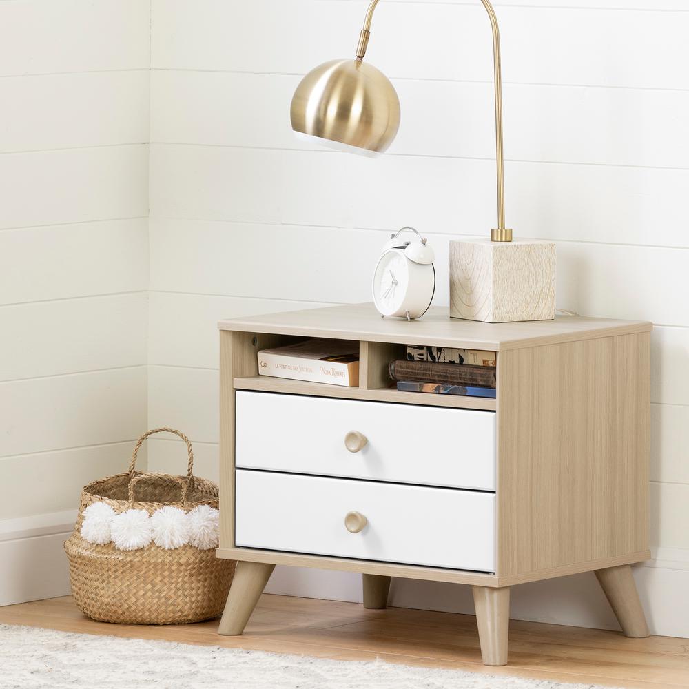 Yodi 2-Drawer Nightstand, Soft Elm and Pure White. Picture 1