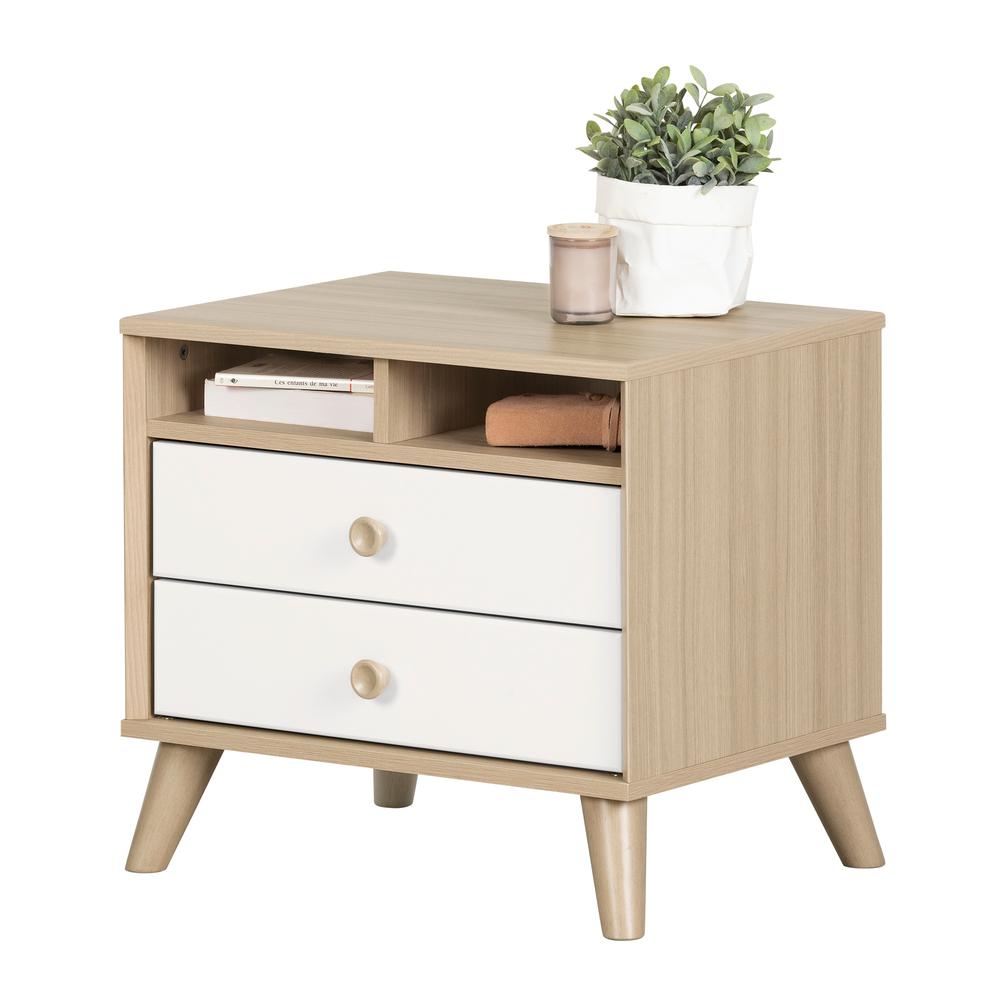 Yodi 2-Drawer Nightstand, Soft Elm and Pure White. Picture 2