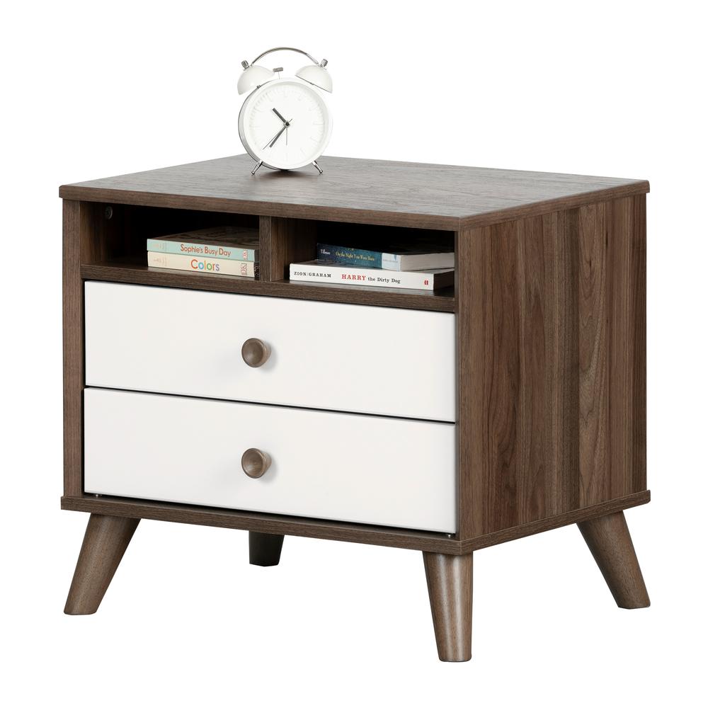 Yodi 2-Drawer Nightstand, Natural Walnut and Pure White. Picture 2