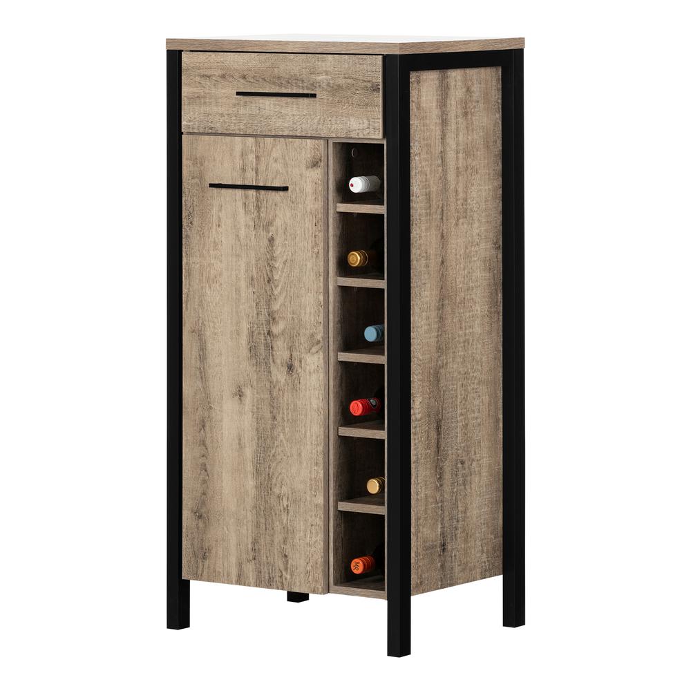 Munich Bar Cabinet with Storage, Weathered Oak and Matte Black. Picture 2