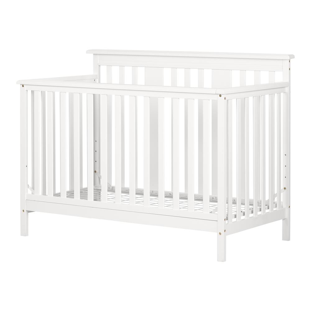 Little Smileys Modern Baby Crib - Adjustable Height Mattress with Toddler Rail, Pure White. Picture 1