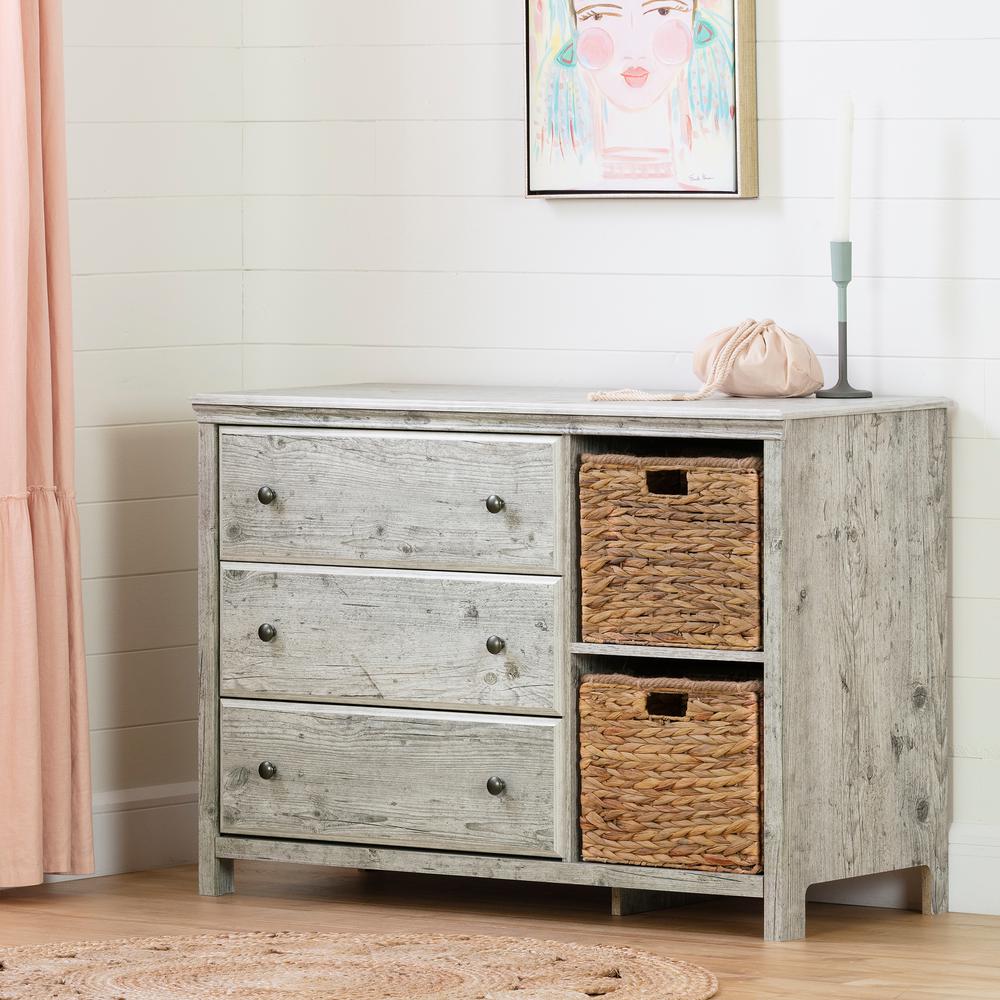 Cotton Candy 3-Drawer Dresser with Baskets, Seaside Pine. Picture 1