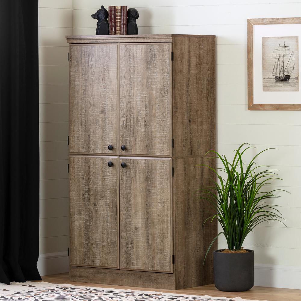 Morgan 4-Door Storage Cabinet, Weathered Oak. Picture 1