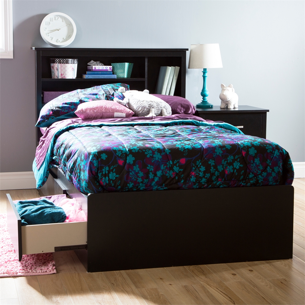 South Shore Fusion Twin Mates Bed (39") with 3 Drawers, Pure Black. Picture 2