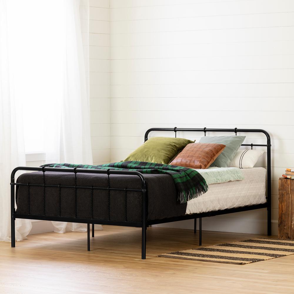 Hankel Metal Platform Bed with Headboard and Footboard, Black, W55.75 x D78 x H38.5. Picture 1