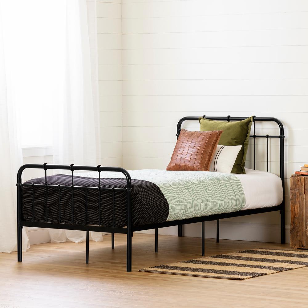 Hankel Metal Platform Bed with Headboard and Footboard, Black, W39.75 x D78 x H38.5. Picture 1
