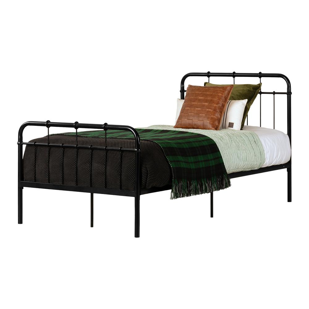 Hankel Metal Platform Bed with Headboard and Footboard, Black, W39.75 x D78 x H38.5. Picture 2
