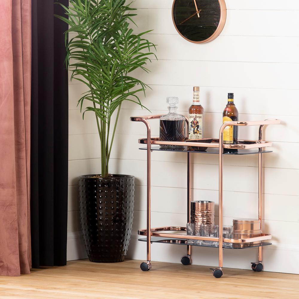 Maliza Bar Cart, Rose Gold and Smoked Glass. Picture 1