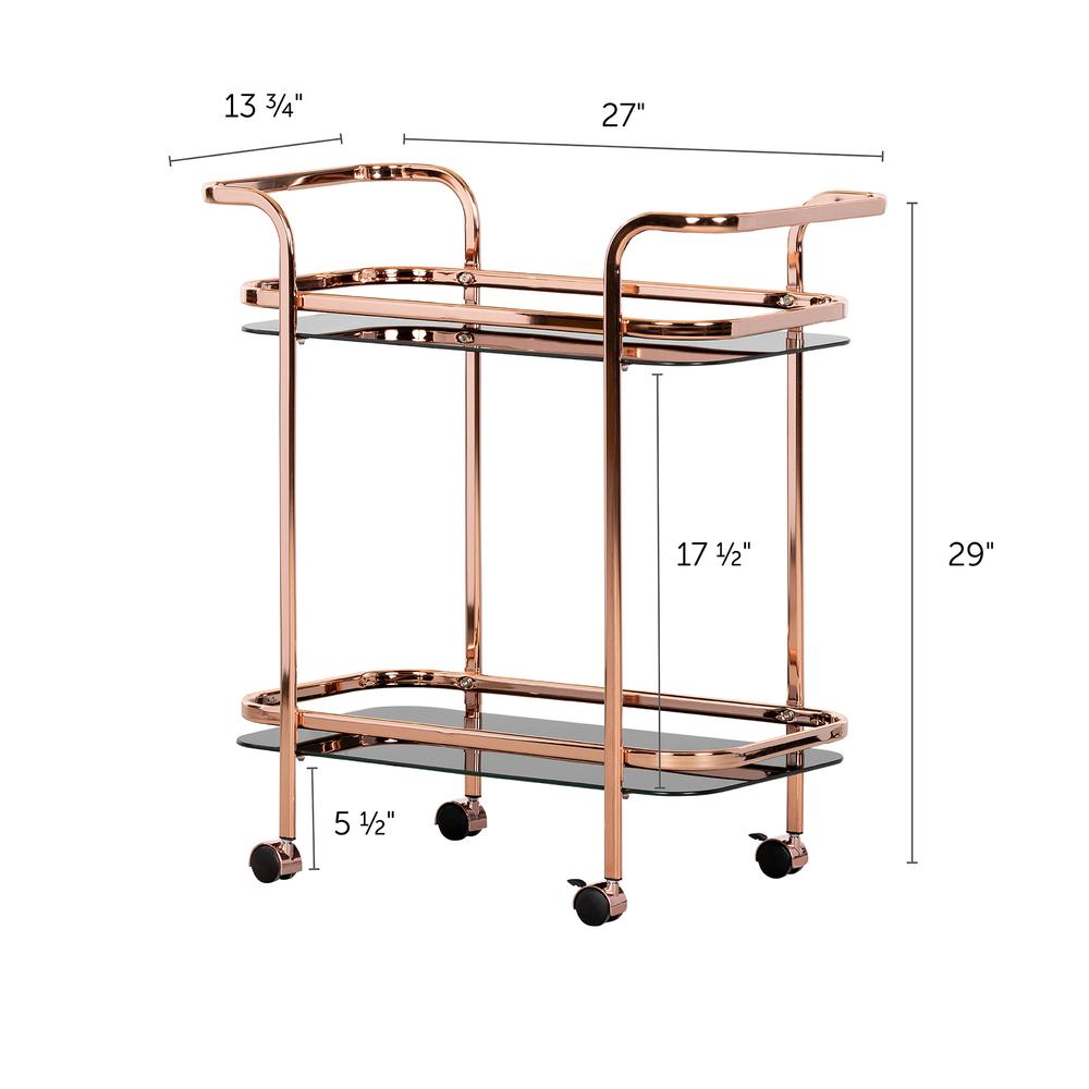 Maliza Bar Cart, Rose Gold and Smoked Glass. Picture 4