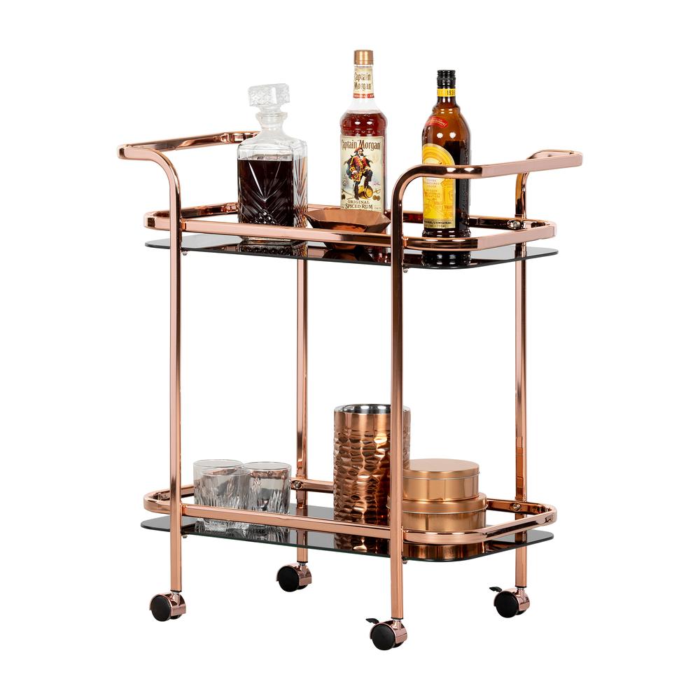 Maliza Bar Cart, Rose Gold and Smoked Glass. Picture 2