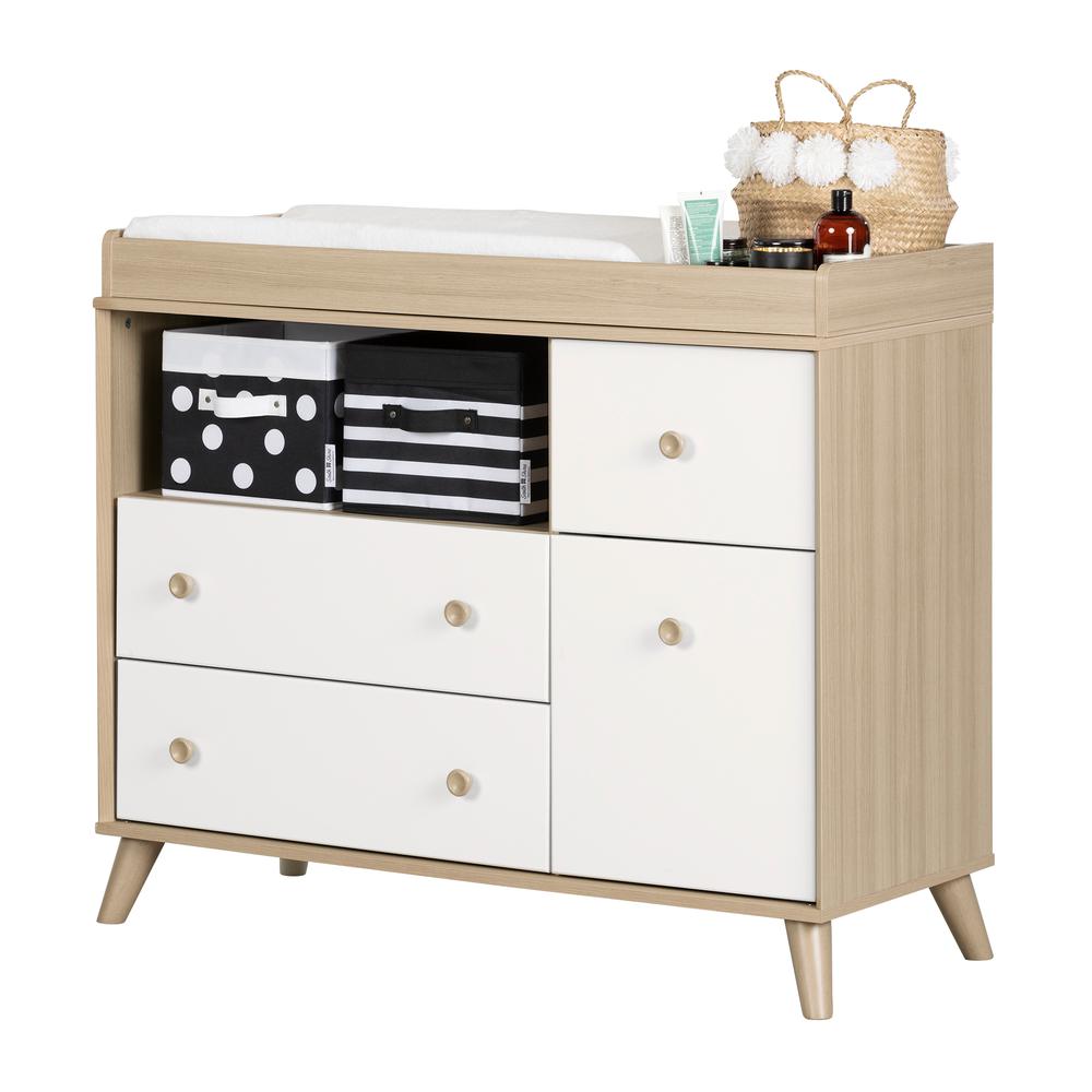 Yodi Changing Table with Drawers, Soft Elm and Pure White. Picture 2
