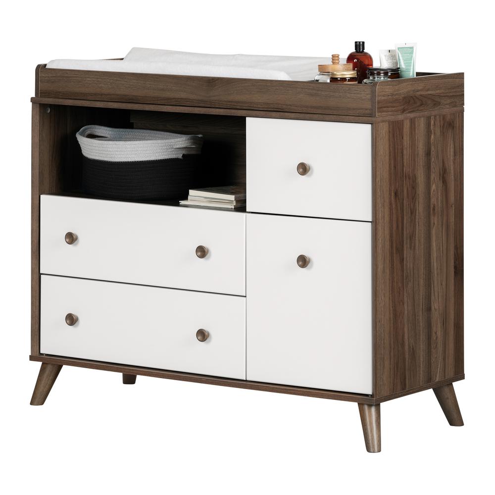 Yodi Changing Table with Drawers, Natural Walnut and Pure White. Picture 2