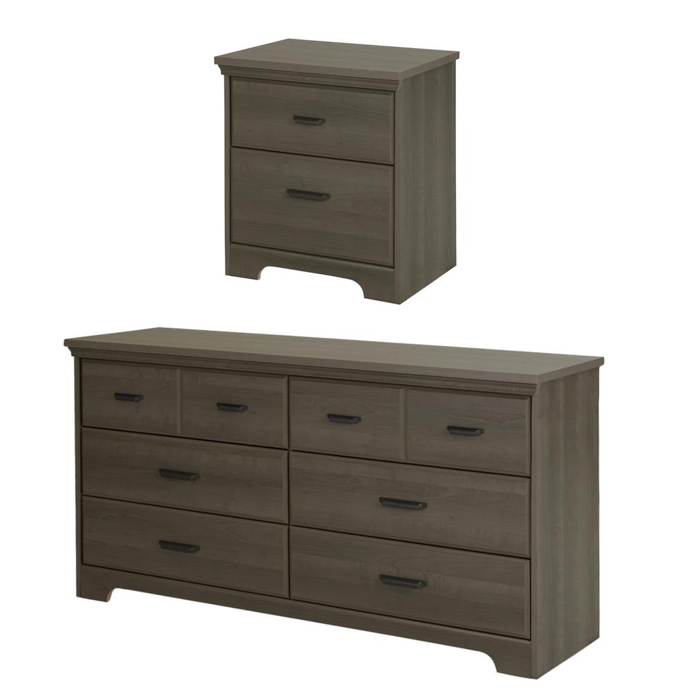 Versa 6-Drawer Double Dresser and Nightstand Set, Gray Maple. Picture 1