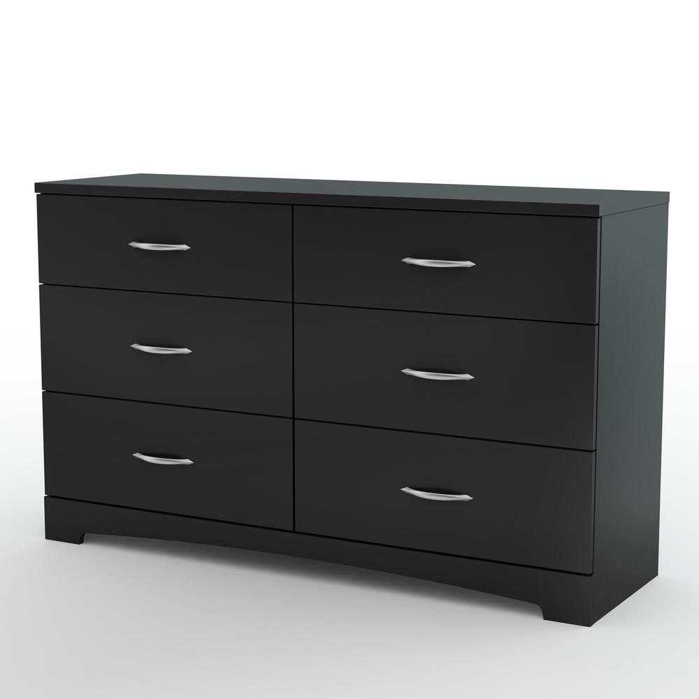 South Shore Step One 6-Drawer Double Dresser, Pure Black. Picture 1