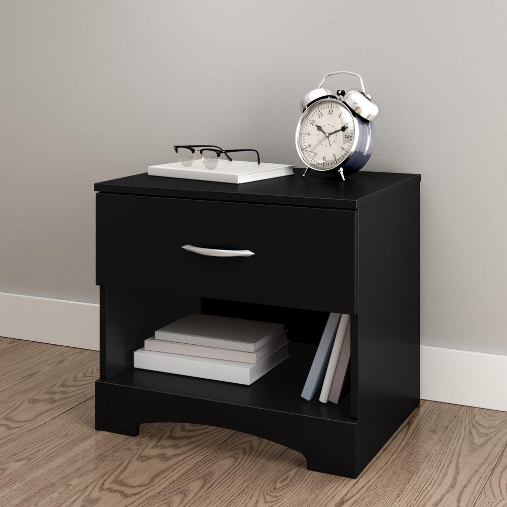 South Shore Step One 1-Drawer Nightstand, Pure Black. Picture 1