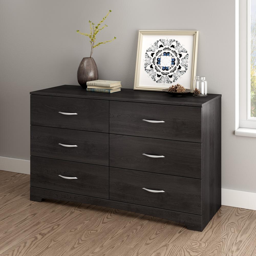 South Shore Step One 6-Drawer Double Dresser, Gray Oak. Picture 1