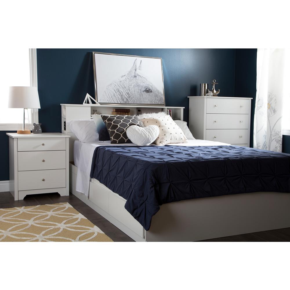 South Shore Vito Nightstand with Charging Station and Drawers, Pure White. Picture 3
