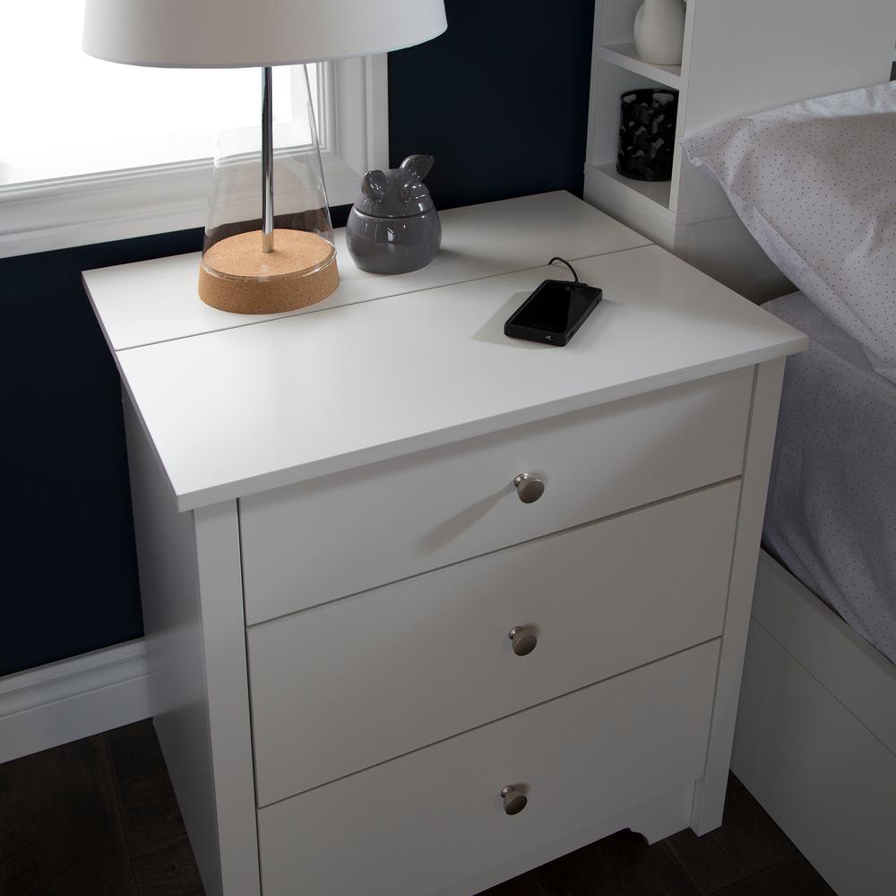South Shore Vito Nightstand with Charging Station and Drawers, Pure White. Picture 6