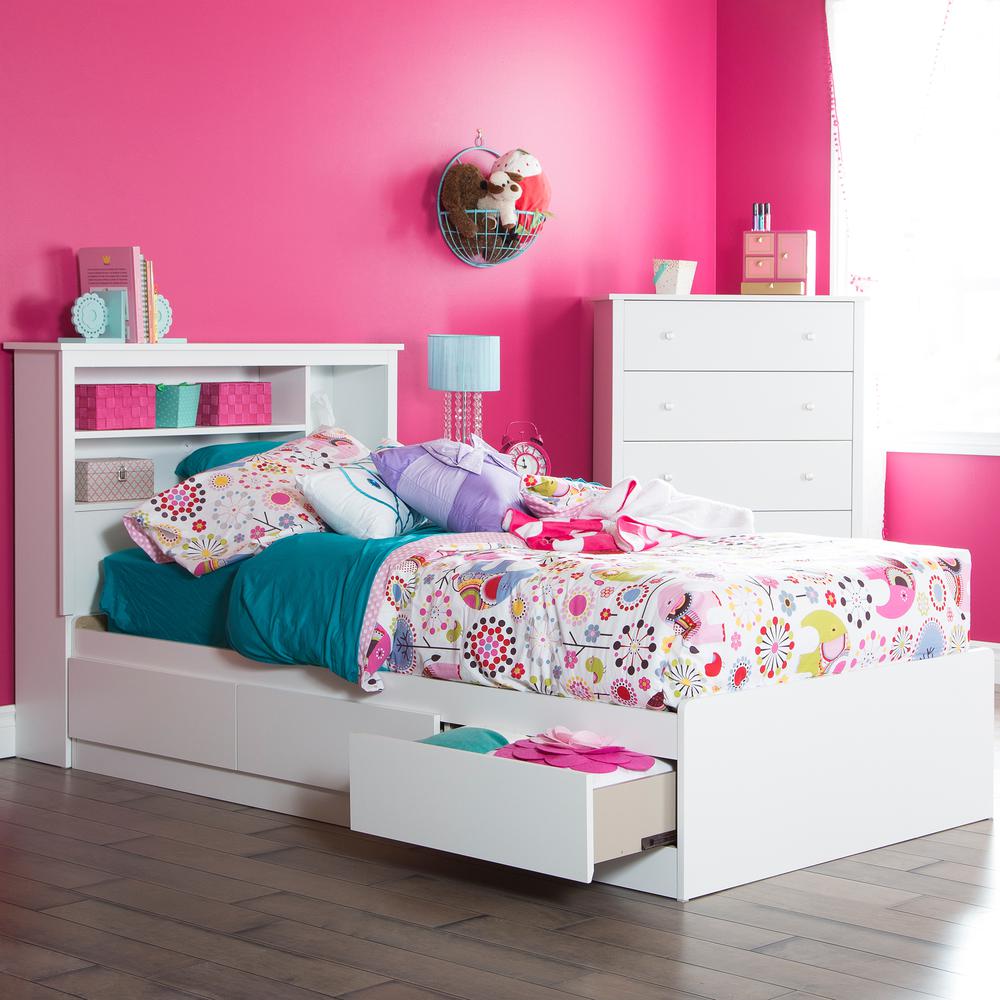 South Shore Vito Twin Mates Bed (39") with 3 Drawers, Pure White. The main picture.