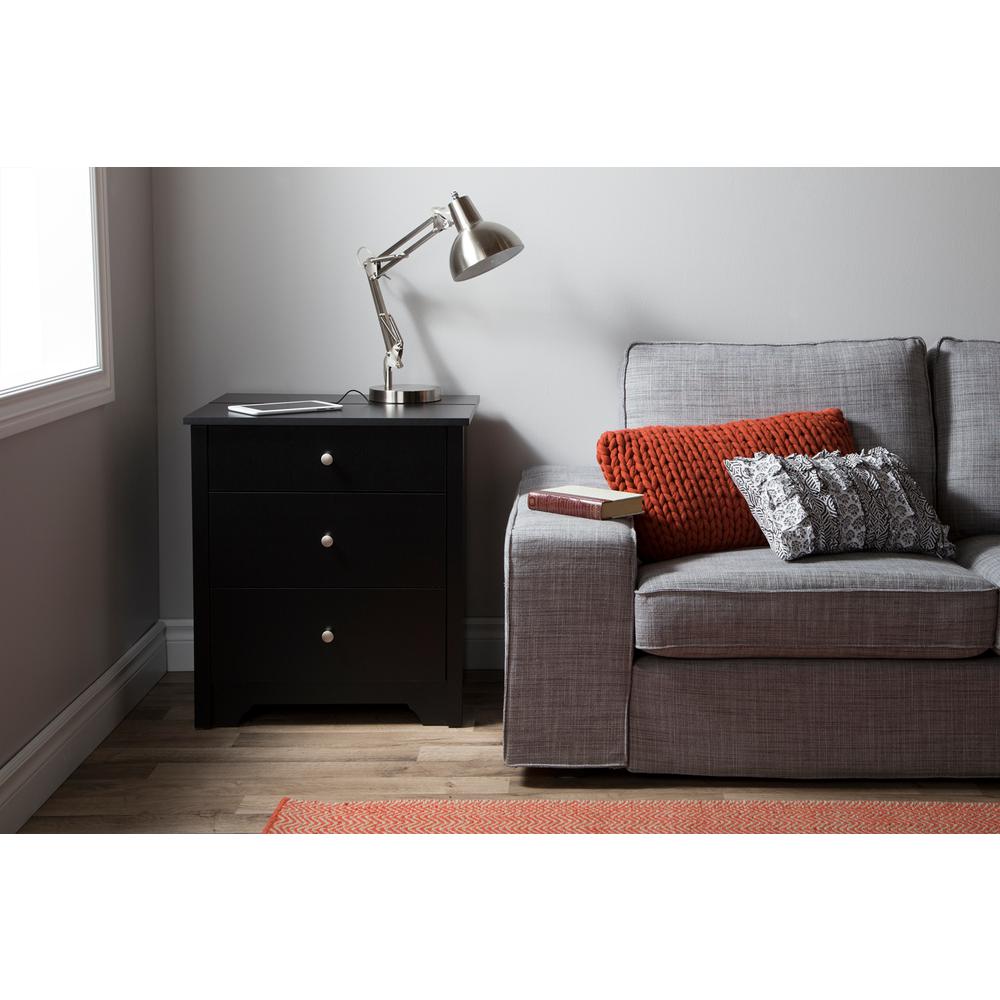 South Shore Vito Nightstand with Charging Station and Drawers, Pure Black. Picture 3