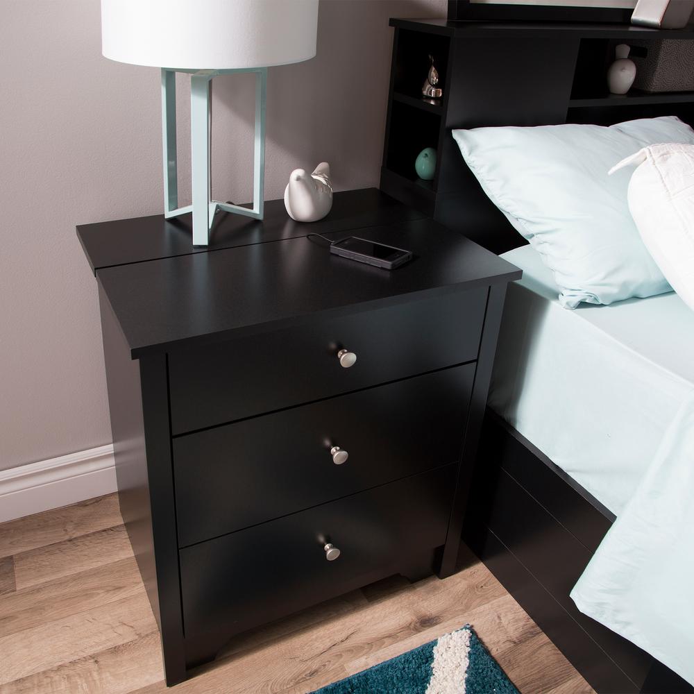 South Shore Vito Nightstand with Charging Station and Drawers, Pure Black. Picture 5