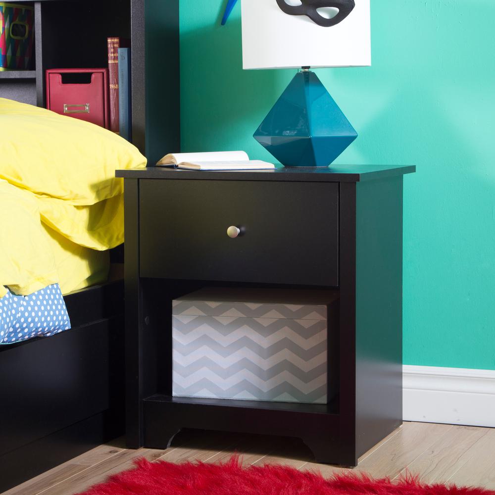 South Shore Vito 1-Drawer Nightstand, Pure Black. Picture 1