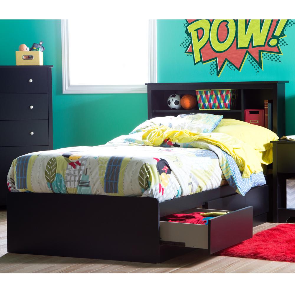 South Shore Vito Twin Mates Bed with 3 Drawers in Pure Black