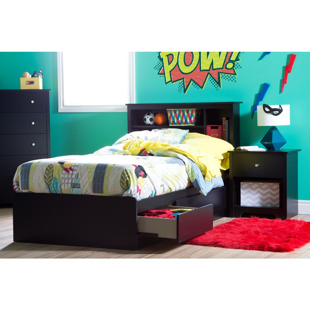South Shore Vito Twin Mates Bed (39") with 3 Drawers, Pure Black. Picture 3