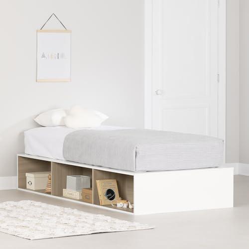 Hourra Platform Bed with Open Storage, Soft Elm and White. Picture 2