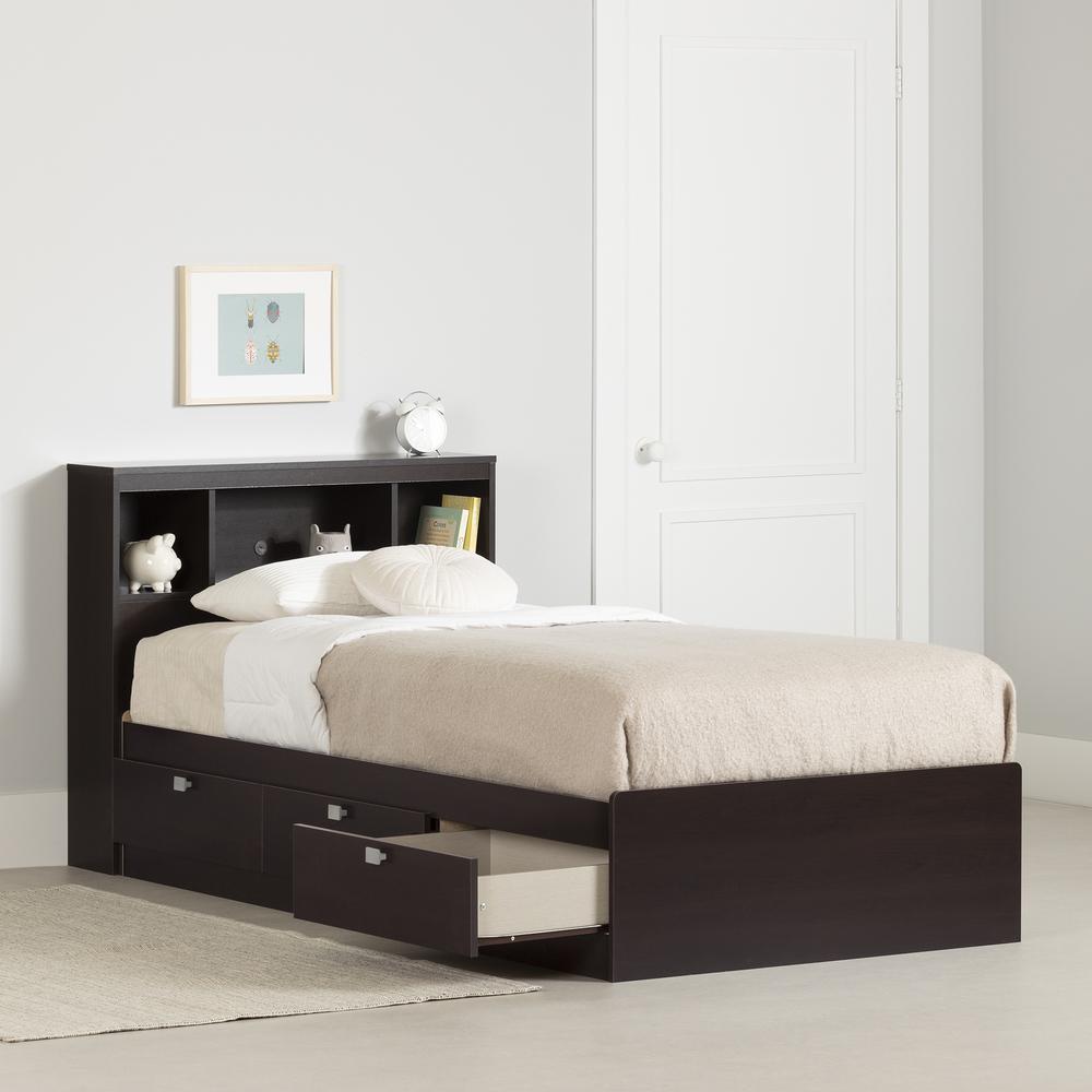 Spark Storage Bed and Bookcase Headboard Set, Chocolate. Picture 3