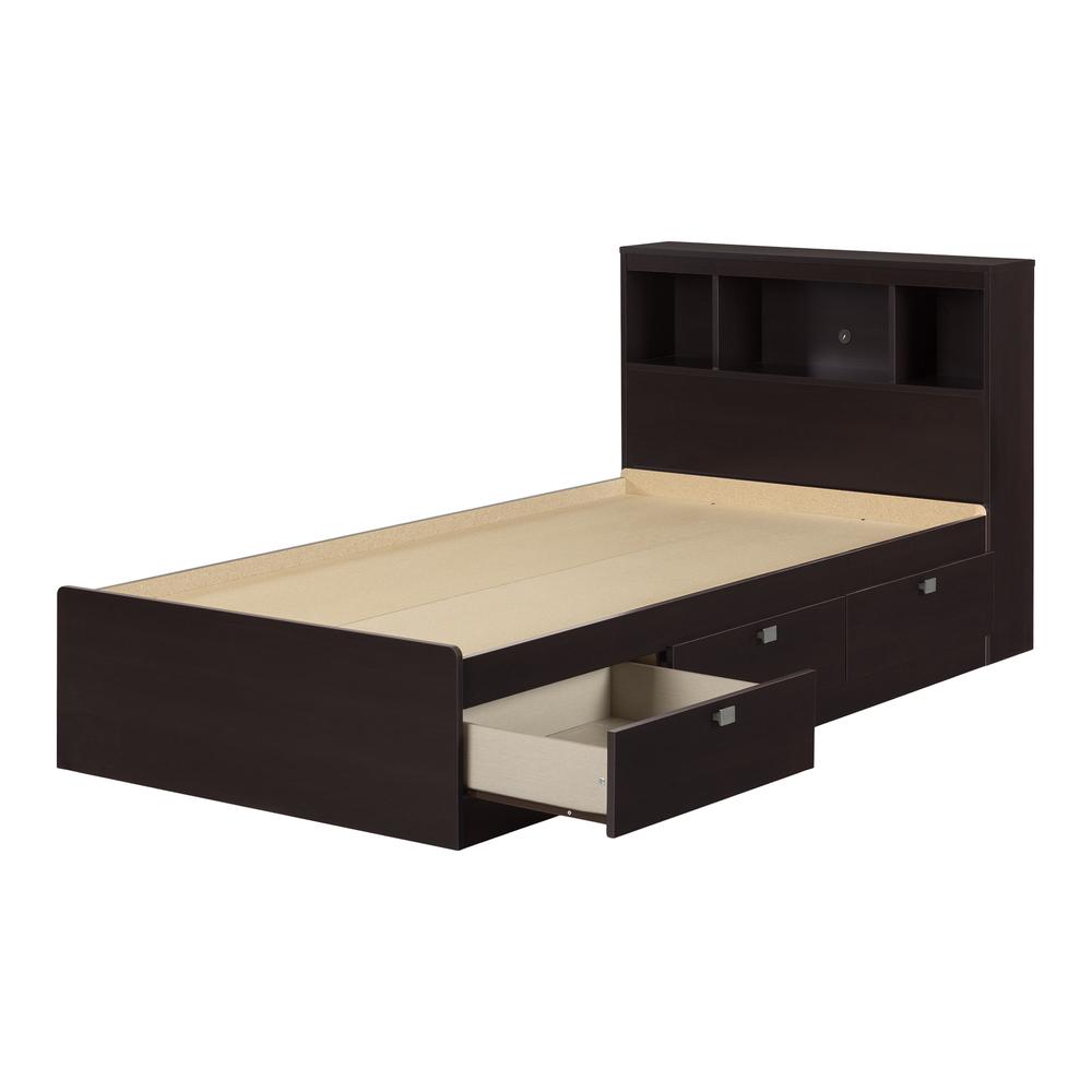 Spark Storage Bed and Bookcase Headboard Set, Chocolate. Picture 1