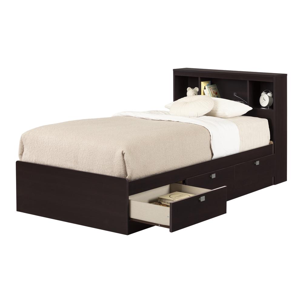 Spark Storage Bed and Bookcase Headboard Set, Chocolate. Picture 2